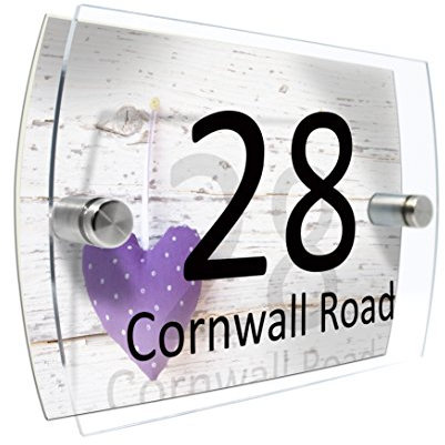 CS Printing House Number Sign Plaque Garden Glass Effect Acrylic Sign Door Plate Marble Wall Display 2 Part Branded Acrylic (Purple heart)