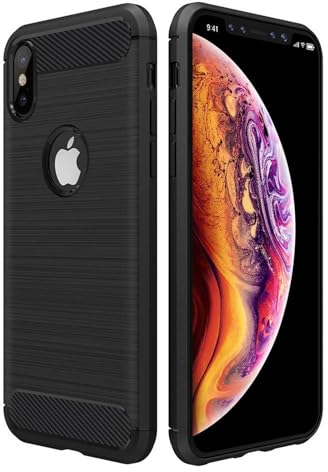 CoolGadget Premium Carbon Handyhülle TPU für iPhone X/iPhone XS, stoßfest, Kratzfest, rutschfest, Anti-Fingerprint, schwarz