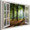 Feeby Bilder XXL Fensterblick 120x80 cm 1 Teilig Wohnzimmer Schlafzimmer Büro Flur Küche Wandbilder Leinwandbilder Modern Bild auf Leinwand Wanddekoration Kunstdruck Design Blätter Grün