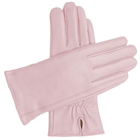 Downholme Klassische Lederhandschuhe mit Innenfutter aus Kaschmir für Damen (Rosa, XL)