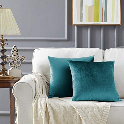 GIGIZAZA Kissenbezug Samt Kissenbezüge 45x45cm Dekorative Kissenhülle Zierkissenbezüge für Sofa Wohnzimmer Schlafzimmer und Auto 2er Set Blaugrün