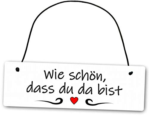 Homeyourself Hochwertiges Schild 25 x 8 cm Schön das du da bist weiß Dekoschild Wandschild herzlich Willkommen