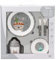 Danielstore - Vajilla Bebé 5 Piezas | Apta Microondas y Lavavajillas | Libre de BPA | Incluye Plato, Cuenco, Cubiertos y Vaso con Pitorro, Gris Indio, Juego de 5 Piezas | Babero incluido