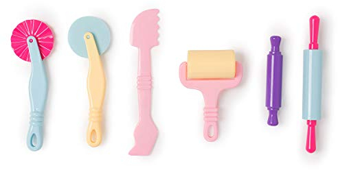 Leo & Emma Knetwerkzeug, Modellierwerkzeug 6teilig Hochwertig und Robust für Kinderknete, Magic Sand, Zubehör, Plastilin Werkzeuge, Küchenspielzeug (Pastell)