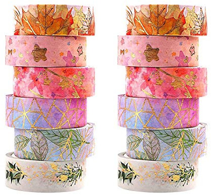 JPYZ Washi Tape,12 Rotoli Nastri Colorati,Nastri Adesivi Decorativi 5 mm di Larghezza, Decorazioni Fai da Te, Confezioni Regalo, Scrapbooking