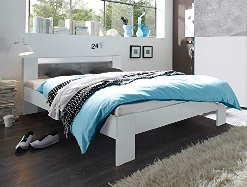 möbelando Bett Bettgestell Ehebett Bettanlage Futonbett Vega I Beton Nachbildung/Weiß