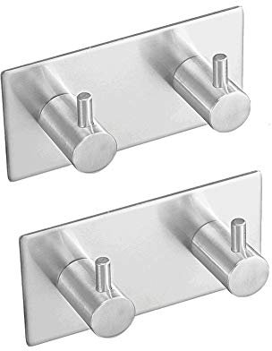 BOZONLI 2 Pezzi Ganci Adesivi Ganci Appendiabiti in Acciaio Inox, Porta Asciugamani Bagno Adesivo Ganci Cucina Impermeabile Rimovibile Senza Tracce per Bagno Cucina Porta, Argento