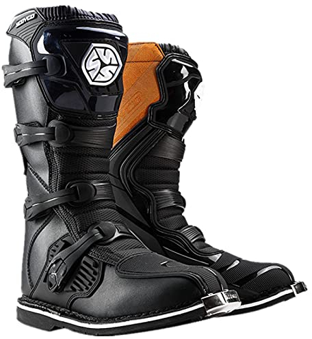 Sebasty Stivali Lunghi,Stivali da Pilota Motocross Stivali da Moto Enduro Nero - Uomo Donna,Black-44