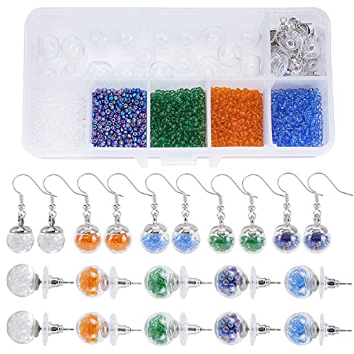 SUNNYCLUE 1 Box DIY 10 Pairs Crystal Bubble Glass Ball Bottle Dangle Stud Earring Making Starter Kits Jewelry Craft Supplies for Adults Women Earring Jewellery Crafts