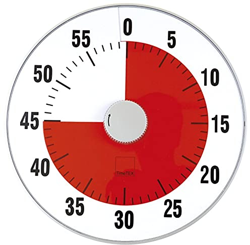 TimeTEX - Zeitdauer-Uhr XL Rot | Lautloser 60 Minuten Countdown mit visuellem und akustischen Signal für Selbständigkeit | Inhalt: Batteriebetriebener Timer in Rot (Größe: ca. 32 cm ø)
