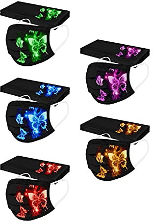 IBAOBAO 50Stück Erwachsene Mundschutz Einweg Schmetterling Motiv Mund und Nasenschutz Bedruckt 3-lagig Staubdicht Elastisch Loops Halstuch Outdoor Gesicht Schild Bandana Schals