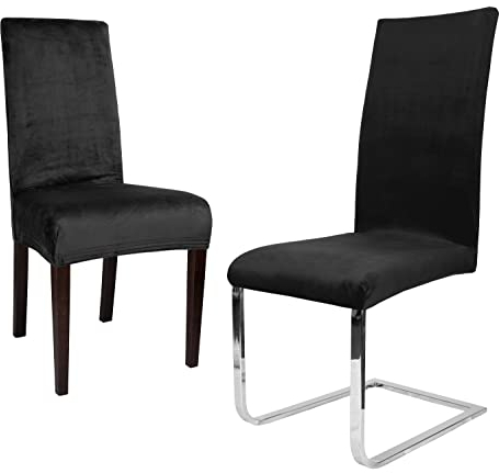 BEAUTEX 2er Set LEA Stuhlhusse, elastische Uni Stretch-Husse aus Samt Mikrofaser Farbe wählbar (Schwarz)