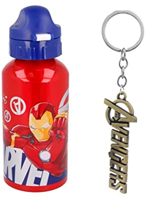 STORLINE Avengers Comic Heroes Aluminium Sports Bottle 500ml - Holiday, Back to School Water Drinking Kids Lunch Children Includes Avengers Keyring
