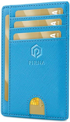 Porte Carte Bancaire Fin et Petit, Portefeuille pour Hommes et Femmes avec Pochette d'argent & Boîte-Cadeau, Porte-Cartes de Crédit RFID, Porte Carte Bancaire Anti Piratage pour Homme - Bleu Ciel