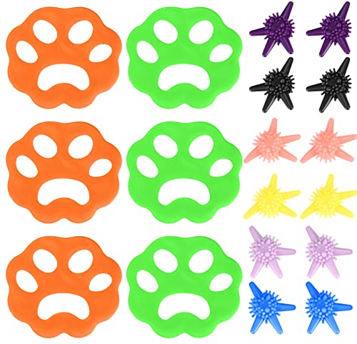 6 Pièces Anti Poil Machine à Laver avec 12 Pcs Boules de Lessive, Épilateur Attrape Poils pour Animaux, Boules de Lessive pour Nettoyer Poils d'animaux, Cheveux