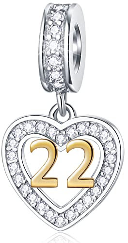 22 Jahre alte Geburtstag Charms passen Pandora DIY Armband, 18K goldene Zahl 22 Dangle, 925 Sterling Silber 22nd Jubiläum Herz Halskette Perlen mit CZ, Geschenke für Tante/Stiefmutter/Stiefmutter