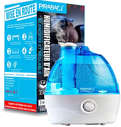 HUMIDIFICATEUR D'AIR FRAIS IDÉAL POUR ENFANT, ANIMAUX & PLANTES HUMIDIFICATEUR A ULTRASONS SILENCIEUX ET RÉGLABLE | RÉSERVOIR DE 2,2L CHAMBRE & GRANDE PIÈCE | RÉGLABLE A 360° ARRÊT AUTOMATIQUE