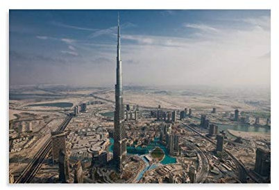 Landschaft Architektur Poster Dubai Burj Khalifa Tower Poster Dekorative Malerei Leinwand Wandposter und Kunstdruck Moderne Familie Schlafzimmer Dekor Poster 20 x 30 cm