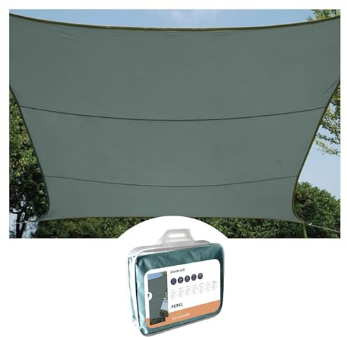Perel Rechteckiges Sonnensegel 4 × 3 m für Garten und Terrasse, wasserabweisendes atmungsaktives Polyester, 160 g/m², 90% UV-Schutz, Edelstahl-O-Ringe, Grüngrau