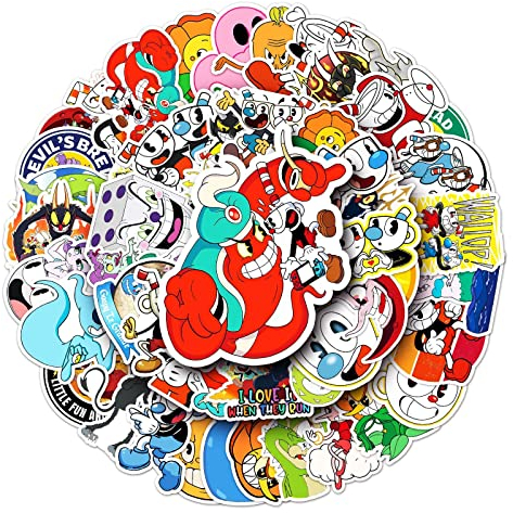 Cuphead Aufkleber für Laptop (50 PCS),Geschenk für Kinder Jugendliche Erwachsene Jungen,Spiele Game Stickers Wasserdicht Vinyl Aufkleber für Scrapbook,Skateboard,Auto,Gepäck