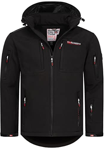 Geographical Norway Herbst Winter Softshell Jacke - Windbreaker Übergangs Regen Sport Jacke, Farbe:Schwarz, Größe:S