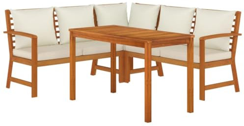 vidaXL Garten Essgruppe 4-TLG., Gartenmöbel Set mit Kissen, Gartengarnitur Sitzgruppe Modulares Design, Lounge Sofa Bank Tisch, Massivholz Akazie