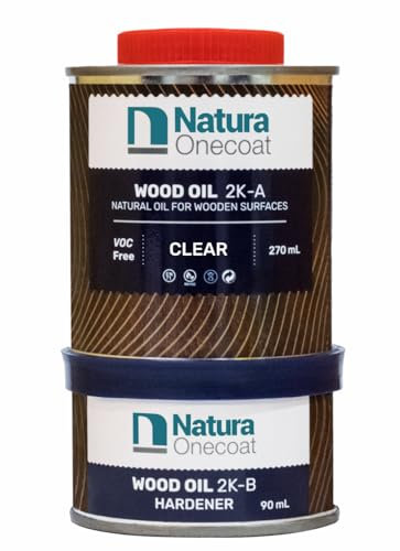Natura Onecoat 2-Komponenten-Holzbeizenöl, 360 ml, klar, einfach aufzutragen, sehr geruchsarm, Leinöl, Innenmöbel und Böden, trocknet schnell, VOC-/lösungsmittelfrei, langlebiges Hartwachsöl