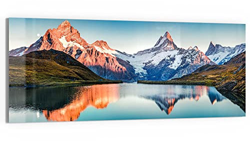 DEQORI Glasbild Echtglas | Motiv Bachalpsee vor Alpen | horizontal einteilig 125x50 cm | schöne Dekoration | Wandbild für Wohnzimmer, Schlafzimmer, Flur & Küche | moderne Wanddeko