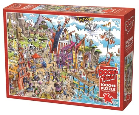 Cobble Hill 3844504 Verrücktes Wikingerdorf, 1000 Teile Puzzle inkl. Puzzleposter für Erwachsene und Kinder ab 12 Jahren, Wimmelbild, Cartoonpuzzle