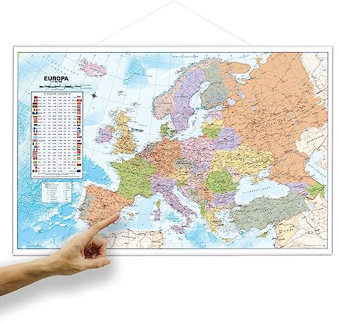 ORBIT GLOBES & MAPS - Politische Europakarte in deutsch als Poster mit Leisten, Aktuell 2025, 90x60 cm, deutsch, Maßstab 1:46 Mio