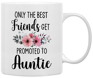 QASHWEY Only The Best Friends Get Promoted to Auntie Coffee Mugs Mug,Funny Pregnancy Announcement Gifts for Best Friend New Auntie,Aunt to Be Gifts Double Side Printed Ceramic Mug Cup 11 Ounce