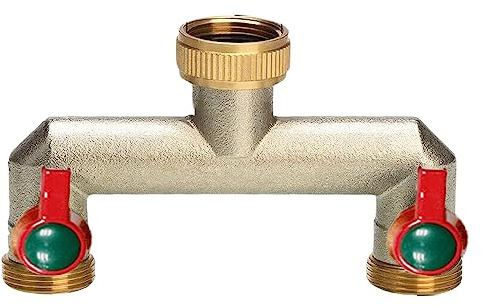POPOYU Outdoor Tap Splitter 2 Way,Brass Garden Water Splitter,Brass Garden Hose Splitter,2 Way Water Connector with On/Off Valves and Extended Handle,Hose Splitter Connection for GardenHose Tap