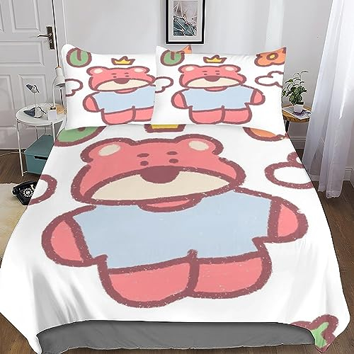 BARDYS Lotso Bettbezug-Set Bedrucktes Weiches Mikrofaser Toy Story Bettwäsche-Set Für Erwachsene Teenager Kinder 3 Teilig Mit Reißverschluss Für Heimtextilien King（220x240cm）