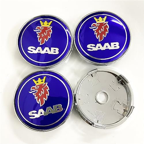 STREHN Auto Radnabenkappen für SAAB 60MM Radnabenabdeckung Reifen Felgendeckel Aufkleber Nabenkappen Abzeichen Sticker Zubehör