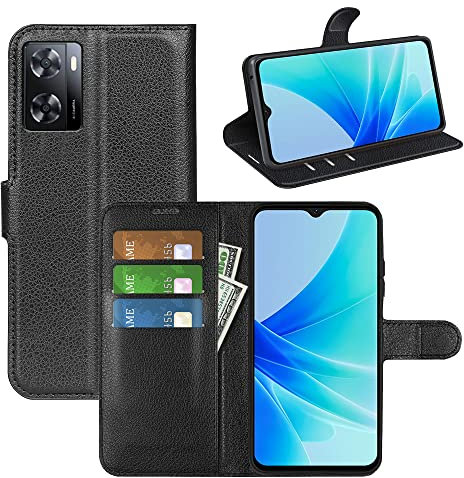 BOCTECH Coque pour Oppo A57S / A57 4G, Magnétique Housse Étui à Rabat en Cuir PU et Silicone avec Porte Carte Support Portefeuille Mince Flip Cover Case Antichoc, Noir
