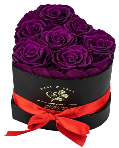 7 Stück Ewige Rosen in Herzbox - 100% echte Rosen - Ewige Blumen-Geschenkbox Geschenke für Frauen zum Valentinstag, Muttertag, Weihnachten, Geburtstag, Hochzeitstag (Violett)