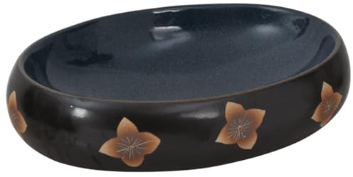 vidaXL Aufsatzwaschbecken, Oval Waschbecken mit Muster, Handgefertigt Waschtisch Waschschale für Badezimmer, Handwaschbecken Spülbecken, Schwarz Blau 59x40x15 cm Keramik