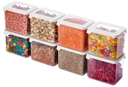 SmartStore Clear Airtight Dry Food Containers with Lids 0.8L Set of 8-20% Bio-based Plastic Storage Box with Lid, BPA Free, Dishwasher Safe - Stacking Kitchen Storage Containers - 12.5 x 9 x 10cm