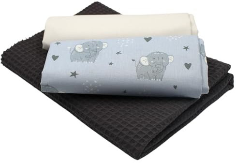 VmG-Store Waffelpique + Baumwollstoff Set farblich abgestimmt Waffel Stoff 100% Baumwollstoff Tex Standard 100 (Niedlicher Elefant Set16)