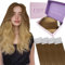 Fshine Tape in Extensions Echthaar 35cm Echthaar Extensions Tape in Haarverlängerungen 20 Stücke 50g Hellbraun Verblassend zu 14 Warmes Blond Farbe BA10 14