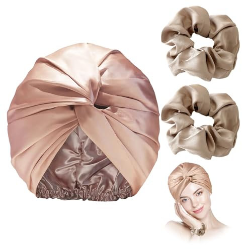 Seidenhaube Haare,Schlafhaube Seide,Silk Bonnet,Seidenhaube Zum Schlafen Zwei Kostenlose HaarbäNder