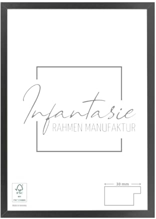 Infantasie 'N°2' Bilderrahmen 23x33 handgefertigt nach Maß | Schwarz Matt | MDF Holz-Design Collage Rahmen inkl. Kunstglas und Metall Aufhänger (Querformat & Hochformat)