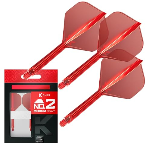 Target Darts K Flex Integrierter Dart-Flug und -Schaft, Nr. 2 Rot (Mittel) | 3er-Pack K-Flex - No 2, Precision Moulded 2-In-1 Dart Flights und Dart Stem | Professionelles Dart-Zubehör
