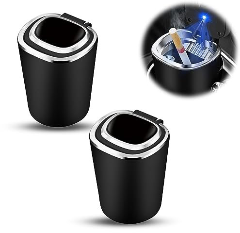 Auto Aschenbecher mit Deckel, 2 Stück LED Reiseaschenbecher, Tragbare Mobiler Aschenbecher Geruchsdicht Aschenbecher für Autos Vans Outdoor Camping Haus Büro, Schwarz