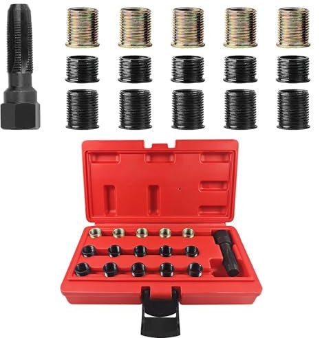 Choonjin 16 Stücke Gewinde Reparatur Set, M14 × 1.25 mm Interner Gewindeeinsatz, Zündkerzen Gewindereparatursatz Enthalten Gewindebohrer und Gewindehülse, für Gewinde Reparatur