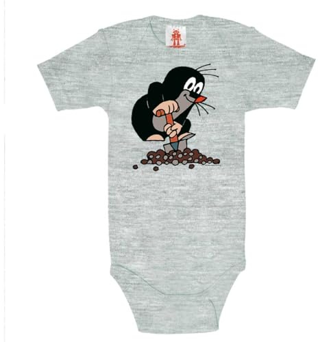 Logoshirt® Der kleine Maulwurf I Hügel I Baby-Body Kurzarm - Motiv I grau I Lizenziertes Originaldesign I Größe 50/56