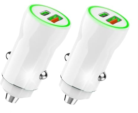 MUTTO Pack 2 Mini Cargador Coche USB C + Tipo A, Puerto Dual QC3.0 2.4A, Adaptador Mechero Compatible con Móvil, Tablets, Ipads, iPhone, Samsung y Todos