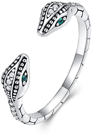 Halskette Damen,925 silver sterling Snake Ring Men Women Gothic Jewelry Retro Animal Personality Ring