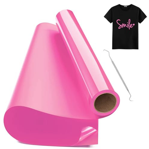 Hengrongshen Rouleau Vinyle Thermocollant pour Tissus Rose, 30,5 CM x 300 CM avec Crochet, Flex pour Cri-cut et Silhouette Cameo