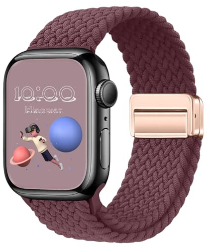 Hinnwer Bracelets Tressé pour Apple Watch Bracelet 41mm 40mm 38mm, Élastique Nylon Band avec Fermoir Magnétique pour iWatch SE 2 SE Series 10 9 8 7 6 5 4 3 2 1 Vin Rouge